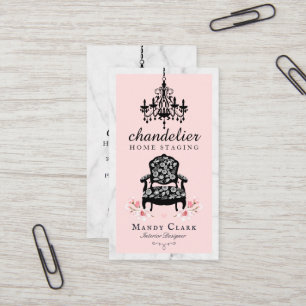 Cartão De Visita Antiguidade Chandelier & Floral Cadeira Vitoriana 