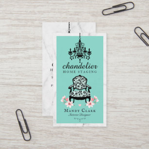 Cartão De Visita Antiguidade Chandelier & Floral Cadeira Vitoriana