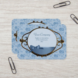 Cartão De Visita Antiguidade elegante azul sonhadora floral