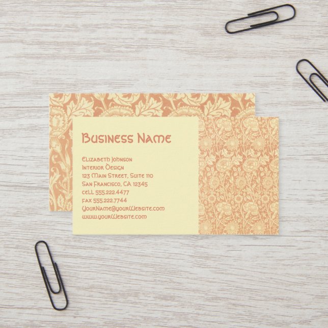 Cartão De Visita Antiquado Rosa Vitoriano William Morris Carnações (Frente/Verso In Situ)