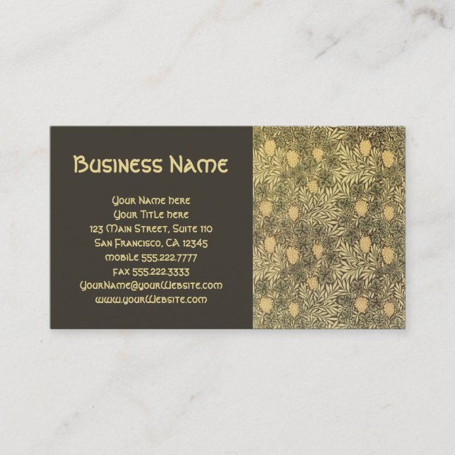 Cartão De Visita Antiquado Vitoriano William Morris Folhas de Vinho (Frente)