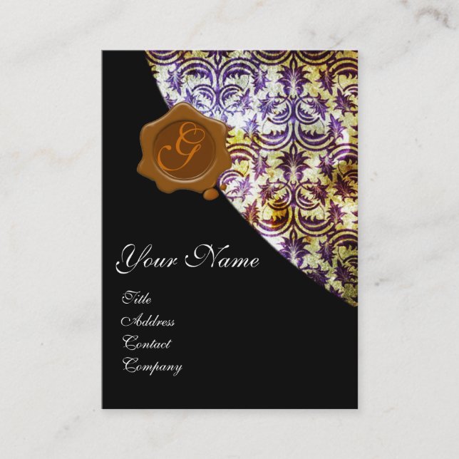 CARTÃO DE VISITA ANTIQUE DAMASK BROWN WAX SEAL MONOGRAMA (Frente)