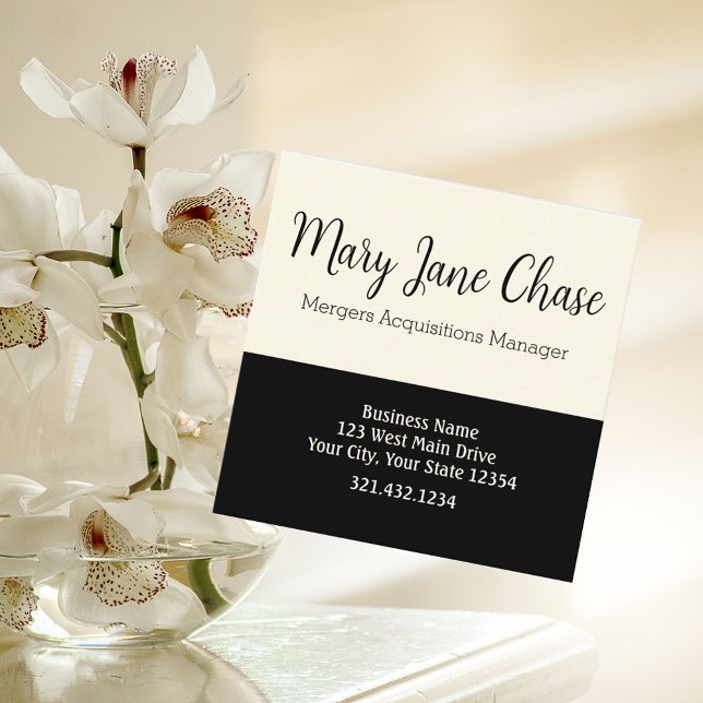 Cartão de visita ao quadrado preto-e-creme simples (Criador carregado)