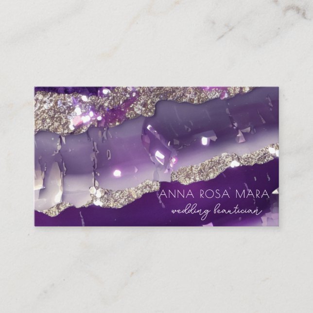 Cartão De Visita *~* AP66 Glam QR Agate Purple Silver Glitter Luxe (Frente)