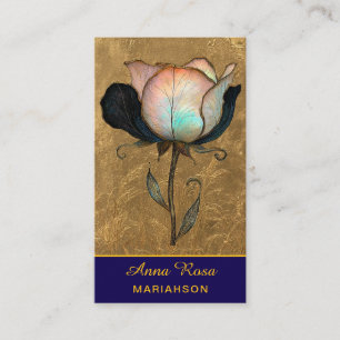 Cartão De Visita *~* AP98 Flor Elegante Dourado 12 Rico QR Floral
