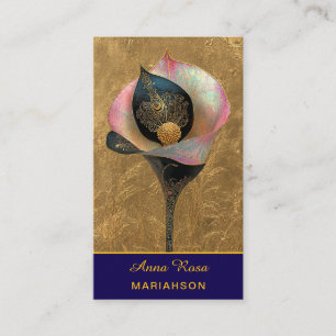 Cartão De Visita *~* AP98 Flor Elegante Dourado 9 Vintage QR