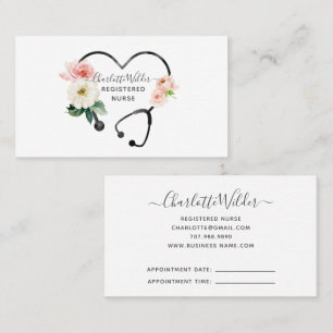 Cartão De Visita Aplicativo de estetoscópio floral aquarela Enferme