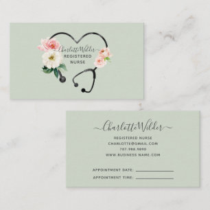 Cartão De Visita Aplicativo de estetoscópio floral aquarela para en