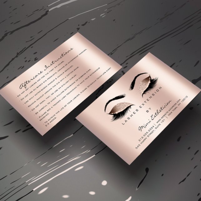 Cartão De Visita Após as instruções, trava Rosa Dourado (Aftercare Instructions Lashes Rose Gold Business Card)