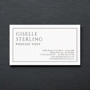 Cartão De Visita Apresentador de Podcast Luxo Minimalista Preto Bra