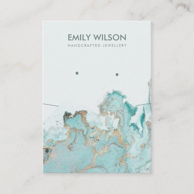 CARTÃO DE VISITA AQUA BLUE DOURADO AGATE MARBLE STUD NECKLACE EXIBI (Frente)