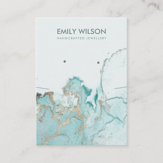 CARTÃO DE VISITA AQUA BLUE DOURADO AGATE MARBLE STUD NECKLACE EXIBI (Frente)