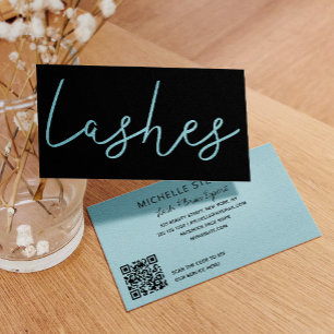 Cartão De Visita Aqua blue glitter black lash technician typography