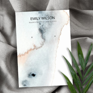 CARTÃO DE VISITA AQUA BLUE GOLD WATERCOLOR WAVES EARNING DISPLAY