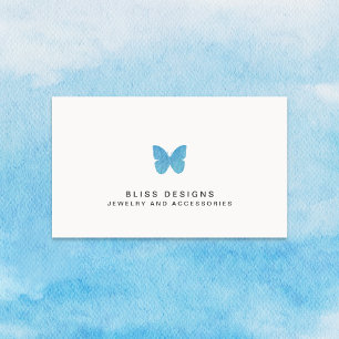 Cartão De Visita Aqua Blue Watercolor Butterfly Logo Elegante Simpl