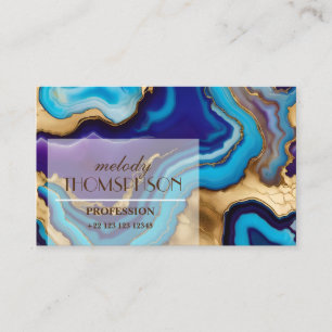Cartão De Visita Aqua Dourada Azul Veias Púrpuras Agate