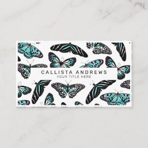 Cartão De Visita Aqua Teal Butterflies Watercolor Padrão Monograma