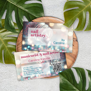 Cartão De Visita Aqua Turquoise Azul Quente Rosa Minúscula Nail Pol