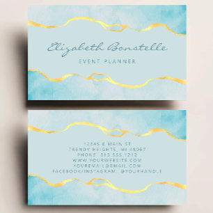 Cartão De Visita Aqua Watercolor Gold Foil Luxury