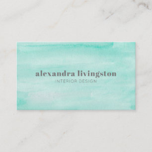 Cartão De Visita Aquarela Abstrata Verde Aqua Seafoam