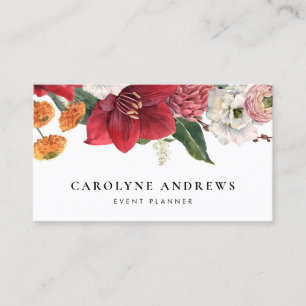 Cartão De Visita Aquarela Amarillis e Chrysanthemum Floral