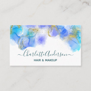 Cartão De Visita Aquarela Azul e Dourada Moderna   Abstrato Elegant