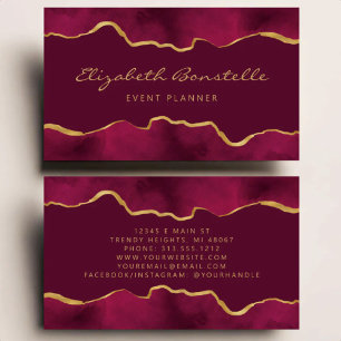 Cartão De Visita Aquarela Burgundy com Folha de Ouro Luxo