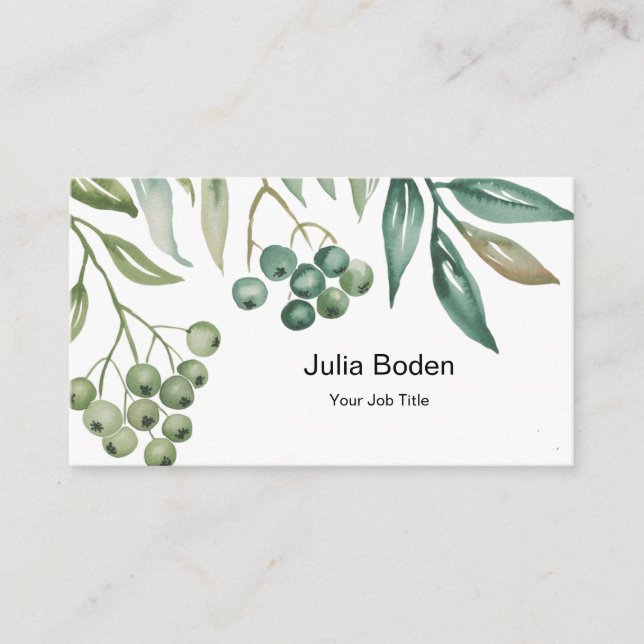 Cartão De Visita Aquarela Clássica de Frutas Vermelhas e Galhos (Frente)