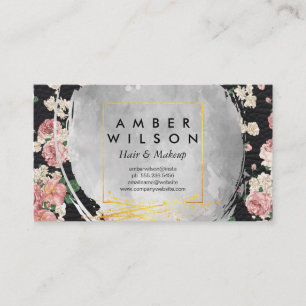 Cartão De Visita Aquarela e Couro de Folha de Ouro Floral Elegante