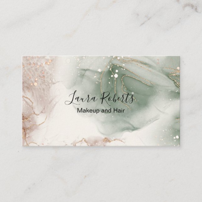 Cartão De Visita Aquarela Elegante Moderna Verde e Dourada (Frente)