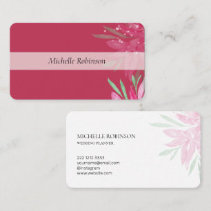 Cartão De Visita Aquarela Elegante Viva Magenta Floral