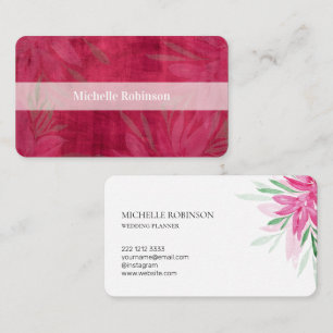 Cartão De Visita Aquarela Elegante Viva Magenta Floral