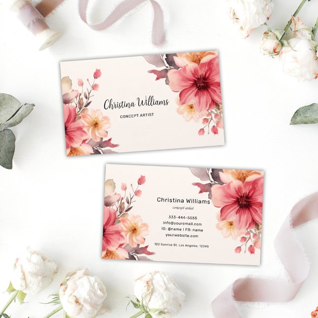 Cartão De Visita Aquarela Exclusiva Floral (Floral Unique Watercolor Business Card)