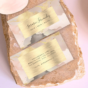 Cartão De Visita Aquarela Faux Gold Foil Black Blush Pink Elegante