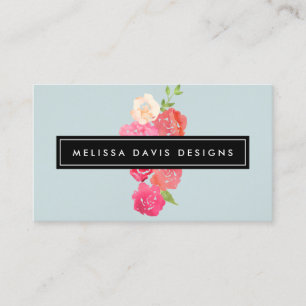 Cartão De Visita Aquarela Florais Beleza e Design Azul Pálido