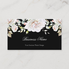 Cartão De Visita Aquarela Floral Elegante Rosas Brancas Rosa Preto