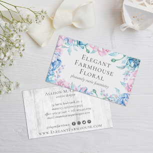 Cartão De Visita Aquarela Floral & Peônia de Madeira Rústica Mídia 