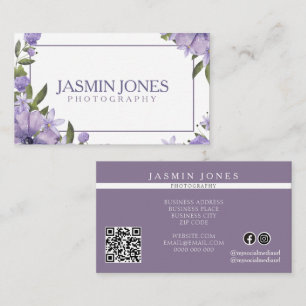 Cartão De Visita Aquarela Floral Roxa Elegante