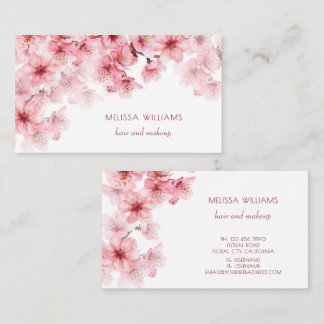 Cartão De Visita Aquarela Flores de Cerejeira Rosa Floral