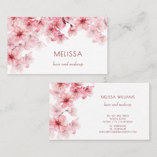 Cartão De Visita Aquarela Flores de Cerejeira Rosa Floral
