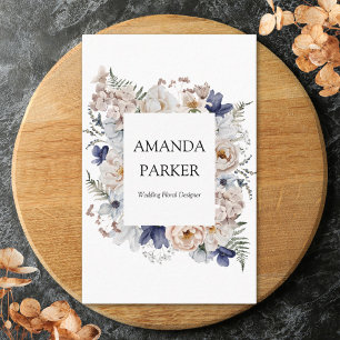 Cartão De Visita Aquarela Flores Florais Bege Azul Bonito