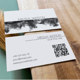 Cartão De Visita Aquarela fresca minimalista em preto e branco