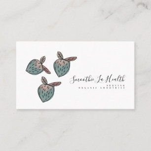 Cartão De Visita Aquarela Morango Doodle Rosa Azul 