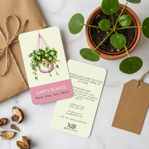 Cartão De Visita Aquarela Planta Pendurada Rosa e Creme