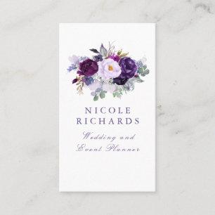 Cartão De Visita Aquarela Purple Floral Elegante Boêmian