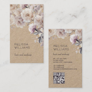 Cartão De Visita Aquarela Rosas Delicadas | Código Qr Rústico