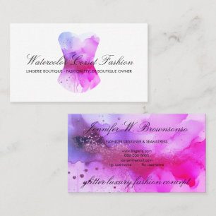 Cartão De Visita Aquarela Rosegold Glitz Esparguilha Moda Rosa