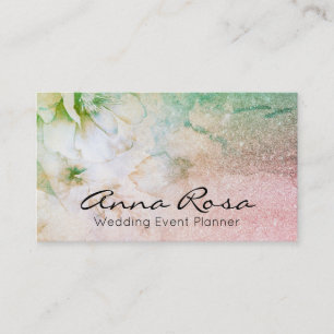 Cartão De Visita *~* Aquarela Turquesa Floral Glitter Celestial