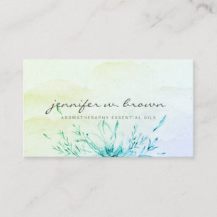Cartão De Visita Aquarela Verde Ombre Floral Feminino Simples