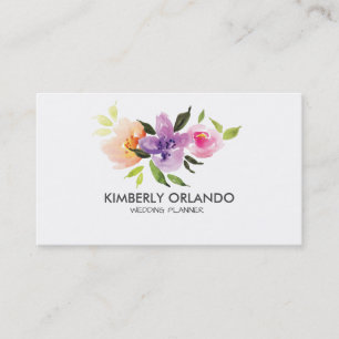 Cartão De Visita Aquarelas de Buquê de Flores Coloridas